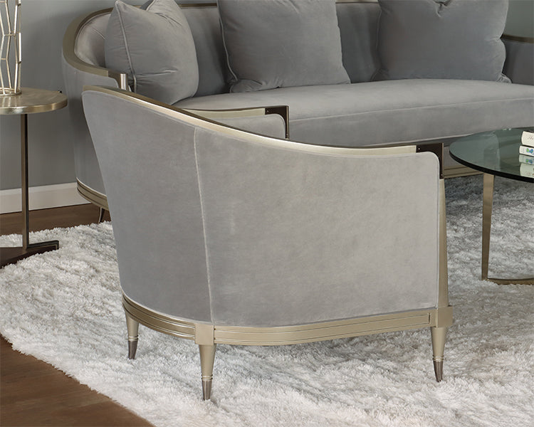 Grey Curved Back Club Chair w/ Soft Silver Frame