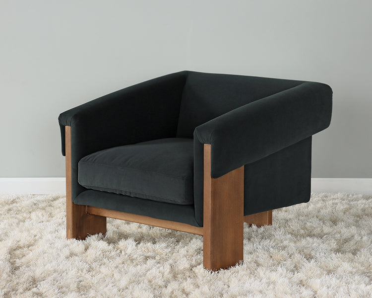 Smoke Velvet Club Chair with Plank Legs