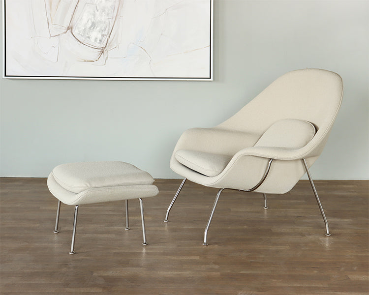 Tan Putty Saarinen Style Womb Chair and Ottoman