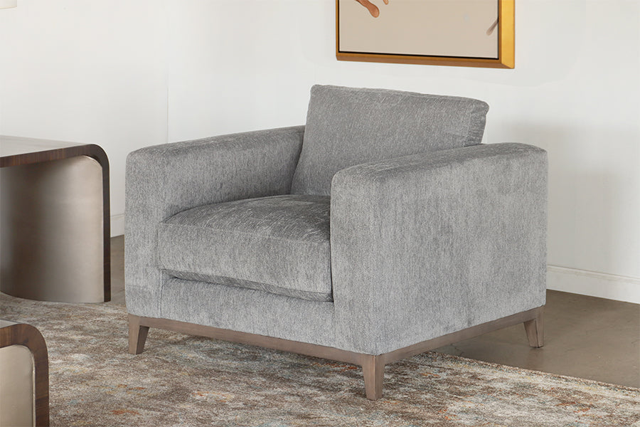 Modern Grey Chenille Club Chair w/ Tapered Leg