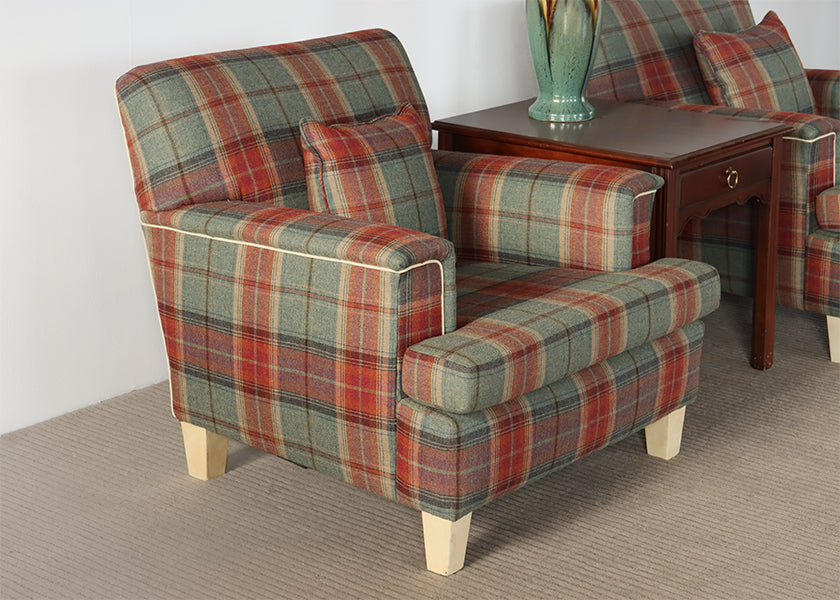 Sage and Maroon Plaid Club Chair