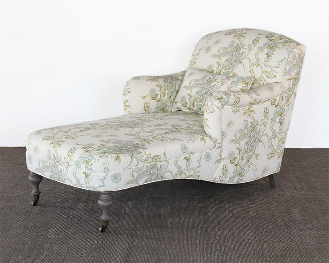 CL44 - Floral Upholstered Chaise with Turned Legs