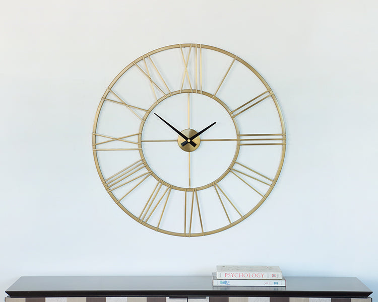 Brushed Brass with Roman Numerals Wall Clock - Cleared