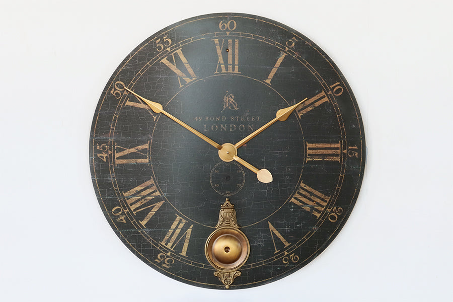 Black Crackled Face Vintage Style Wall Clock - Cleared