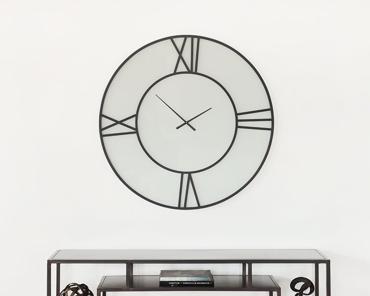 Black Frame w/ White Glass Wall Clock - Cleared