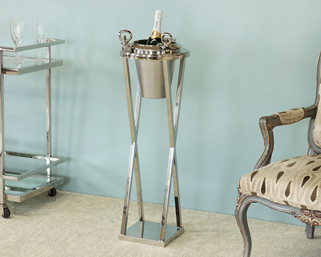 Porthole Nickel Wine Cooler On Stand- Cleared