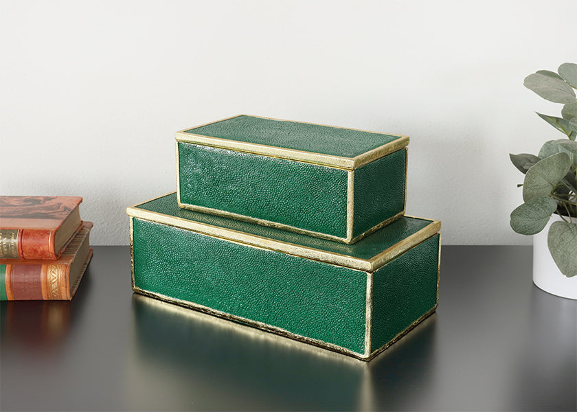 Set of 2 Emerald and Gold Boxes - Cleared