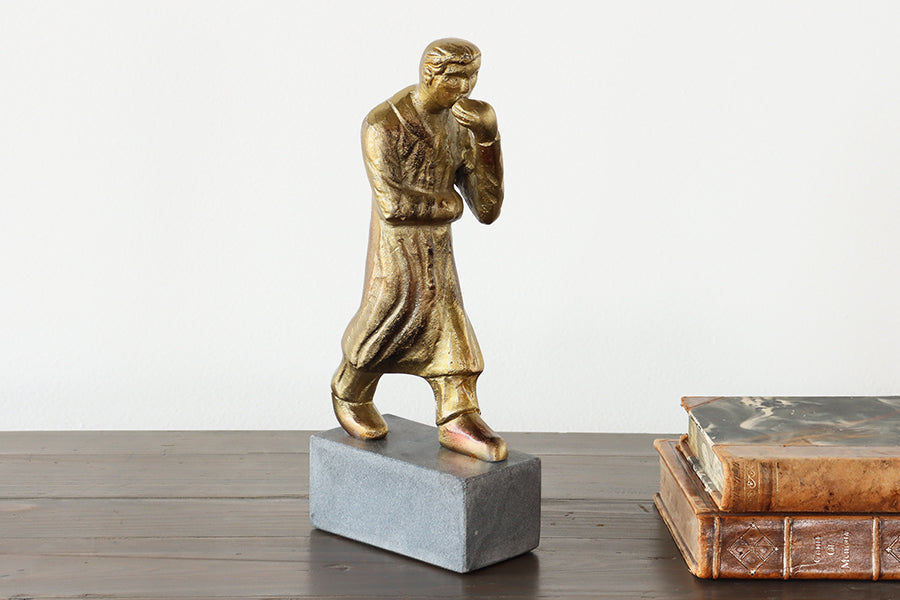 Antique Brass Contemplating Man Sculpture - Cleared