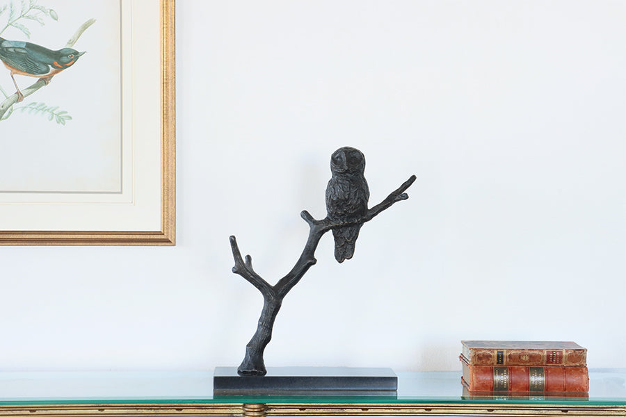 Bronze Owl on Branch - Cleared Decor