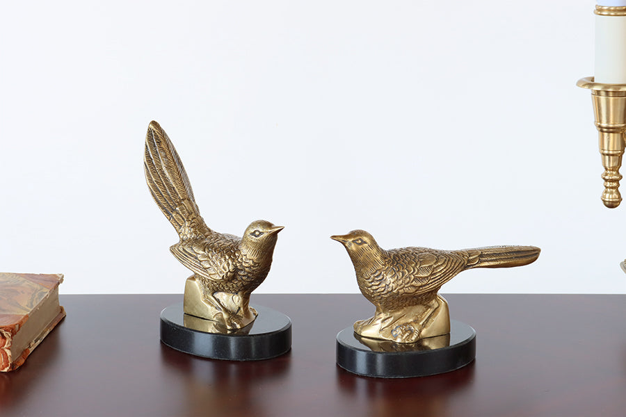 Antique Pair of Brass Birds on Base- Cleared Decor