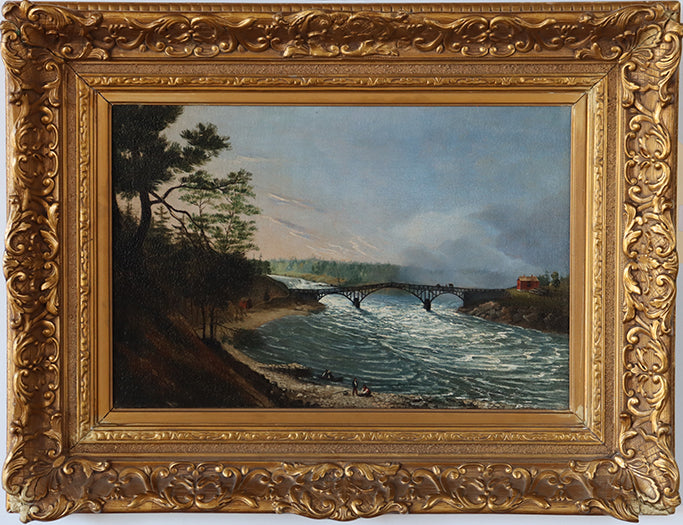 Hudson River School Landscape w/ Bridge -19th Century 17.5W x 11.5H