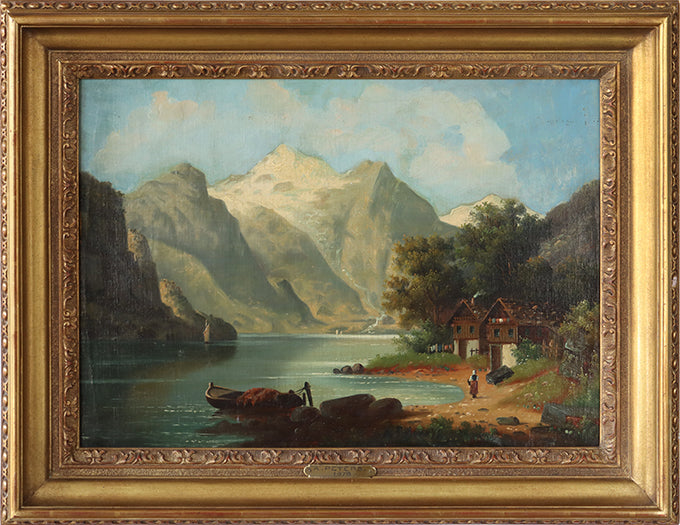 Landscape With Cottage Oil On Canvas- 19th Century 25.5W x 18H