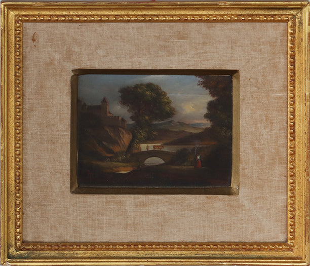 Landscape with Castle, Oil on Panel, 19th Century 12.75W x 11.25H