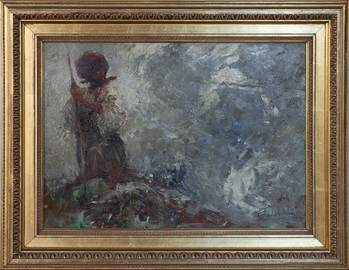 Shepherdess, Oil on Board 25W x 20H