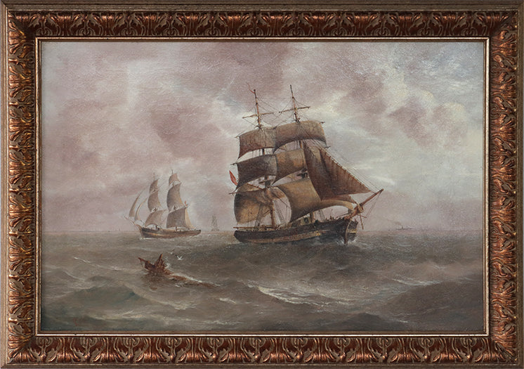Ships in a Storm, Oil on Canvas, 18/19th Century 35W x 25H