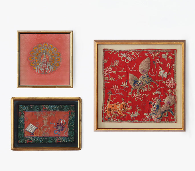 Set of 3 Antique Chinese Textiles, 19th Century 14W x 12H