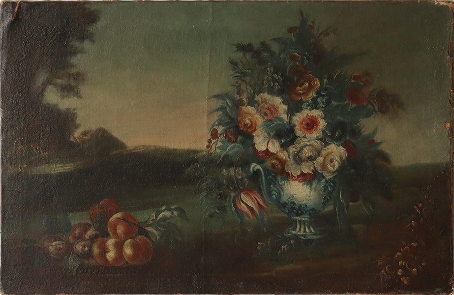 Flemish School Floral Still Life, Unframed, 18th Century 29W x 26H