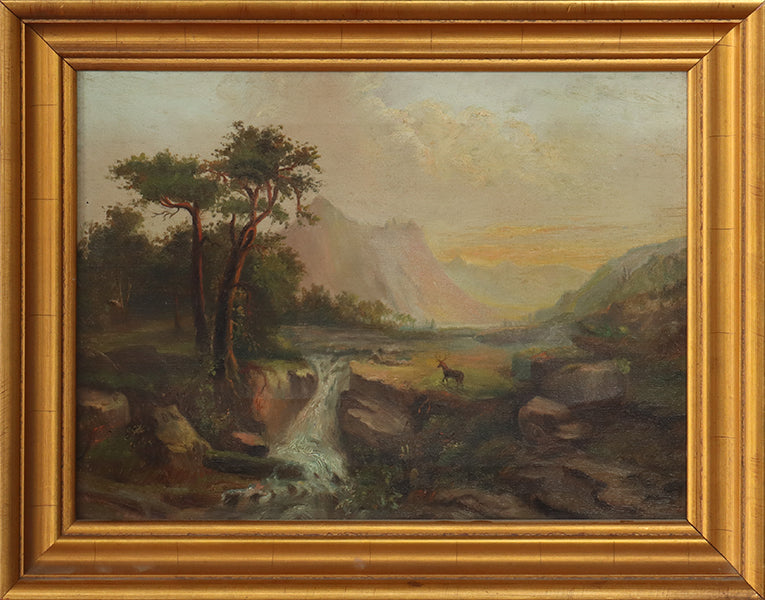 Hudson River School, Lone Buck, Oil On Canvas, 19th Century 19.5W X 15.25H
