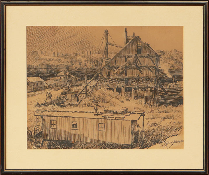 Framed Antique Ink on Paper 19W x 16H - Cleared Art