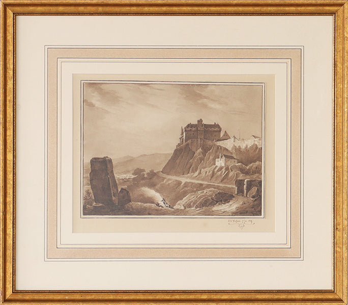 Antique Watercolor and Gouache House on the Hill 17W x 15H - Cleared Art