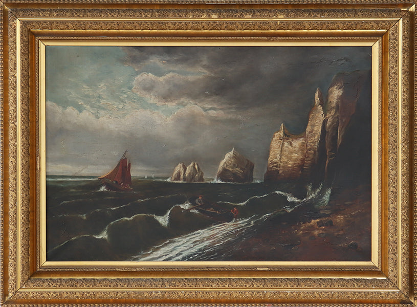 Antique Boston School Coastal Storm Scene C. 1920 37W x 28H - Cleared Art