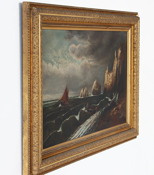 Antique Boston School Coastal Storm Scene C. 1920 37W x 28H - Cleared Art