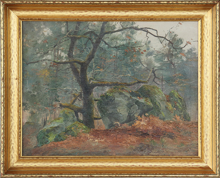 Antique French Impressionist Landscape Interior 31W x 25H - Cleared Art
