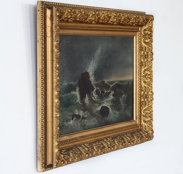 Hudson River School Waves Crashing Seascape 26W x 18H - Cleared Art