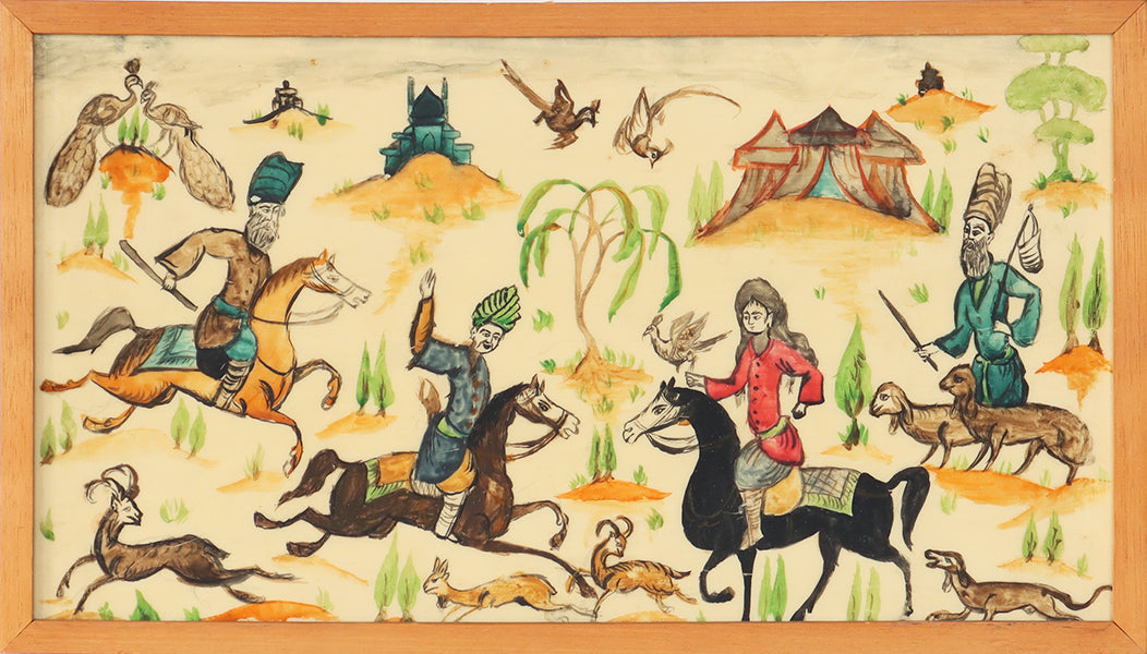 Antique Hand Painted Persian Battle Scene Plaque 16.5W x 9.5H - Cleared Art