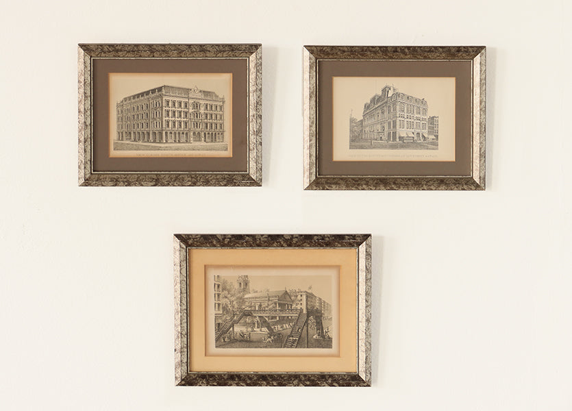 Set of 3 Architecture Lithographs of Manhattan, 19th Century 10.5W x 8.25H - Cleared Art