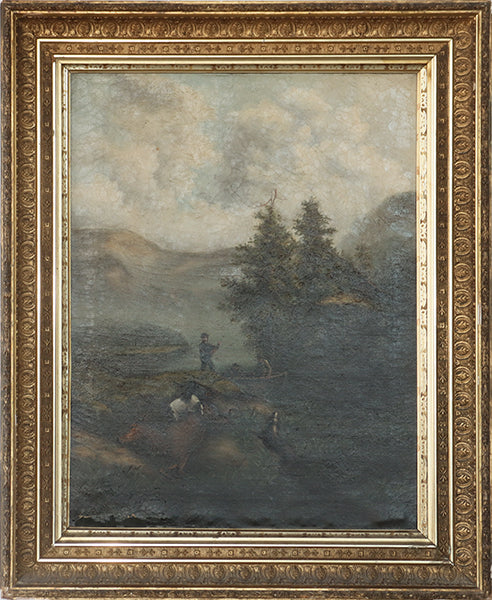 American School Hunting Scene Oil on Canvas, 19th Century, 27.5W x 33.5H - Cleared Art