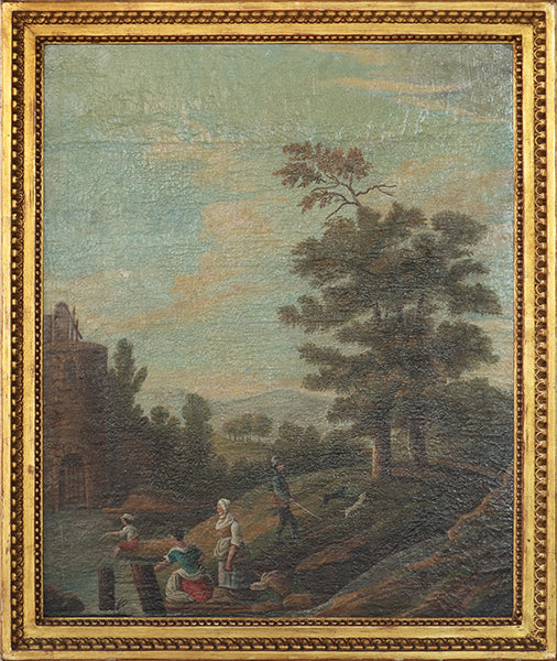 European School Figures in Landscape, 18th Century, 26.5W x 31.5H - Cleared Art