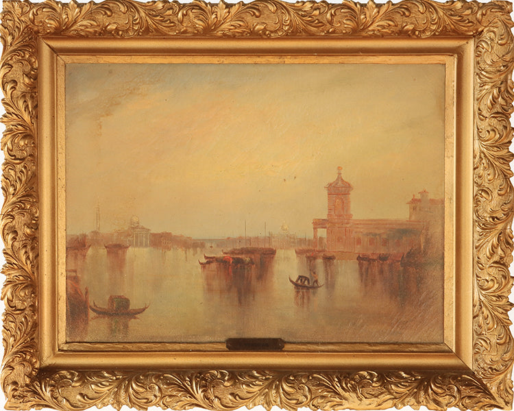 Antique Italian Impressionist Venice Harbor View 26W x 21H - Cleared Art
