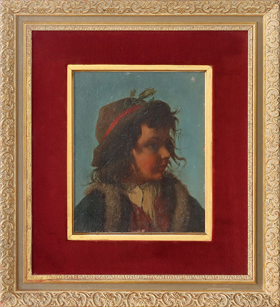 Antique Continental School Young Boy Portrait 17W x 19H - Cleared