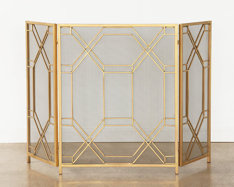 Decorative Gold Geometric Fire Screen - Cleared