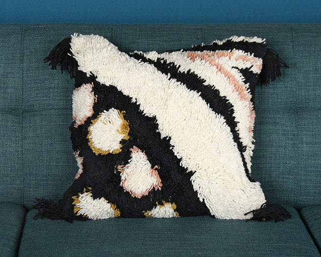Black And White Tufted Tassel Pillow - Cleared