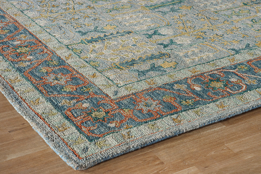 9''3" X 13' Blue on Blue Wool Hooked Rug - Cleared