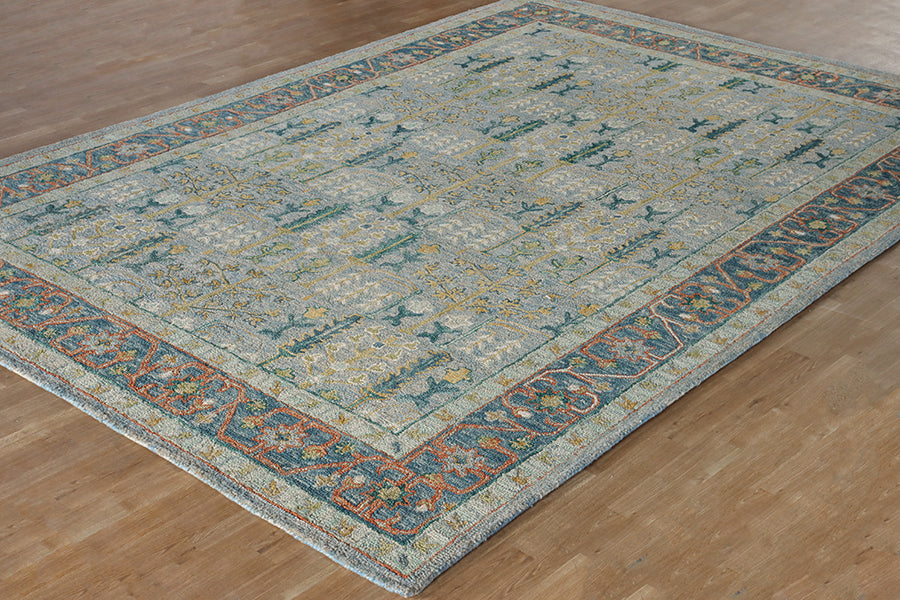 9''3" X 13' Blue on Blue Wool Hooked Rug - Cleared