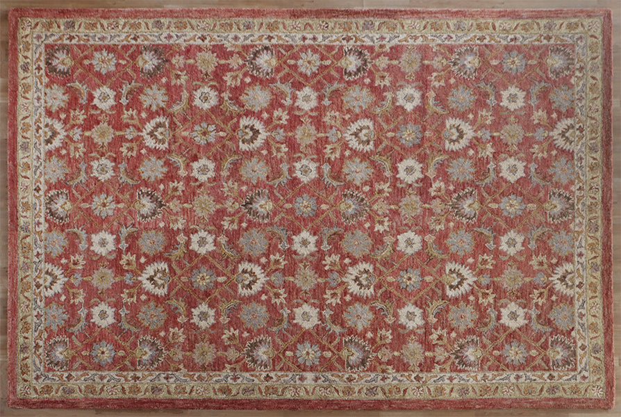 Terracotta & Gold Wool Hooked Rug Cleared 9'3" X 13'