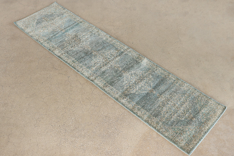 2'6" x 10' Aqua & Wheat Medallion Rug- Cleared