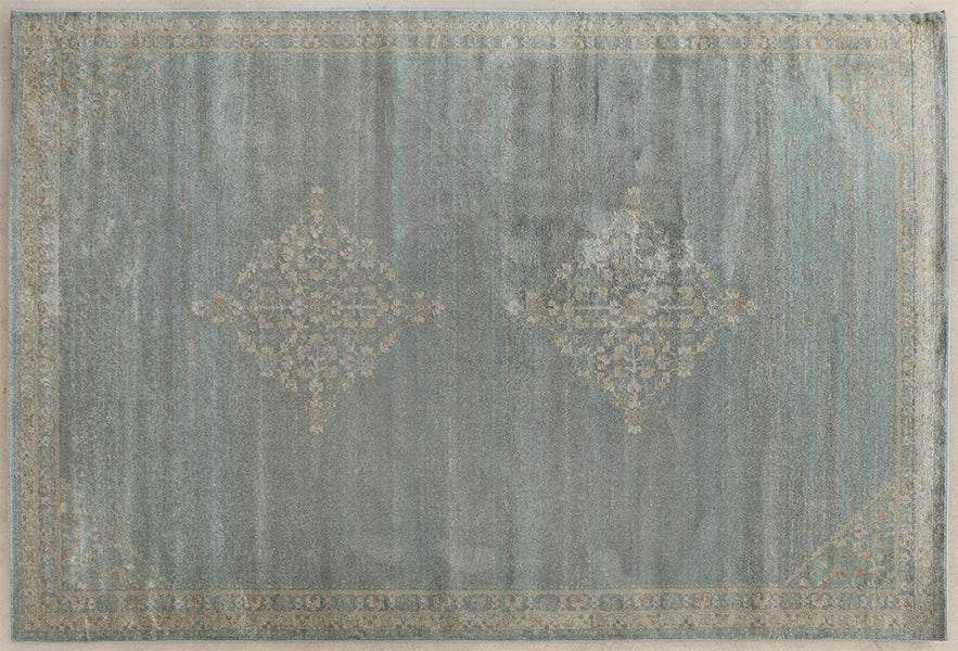 10' x 14' Aqua & Wheat Medallion Rug- Cleared