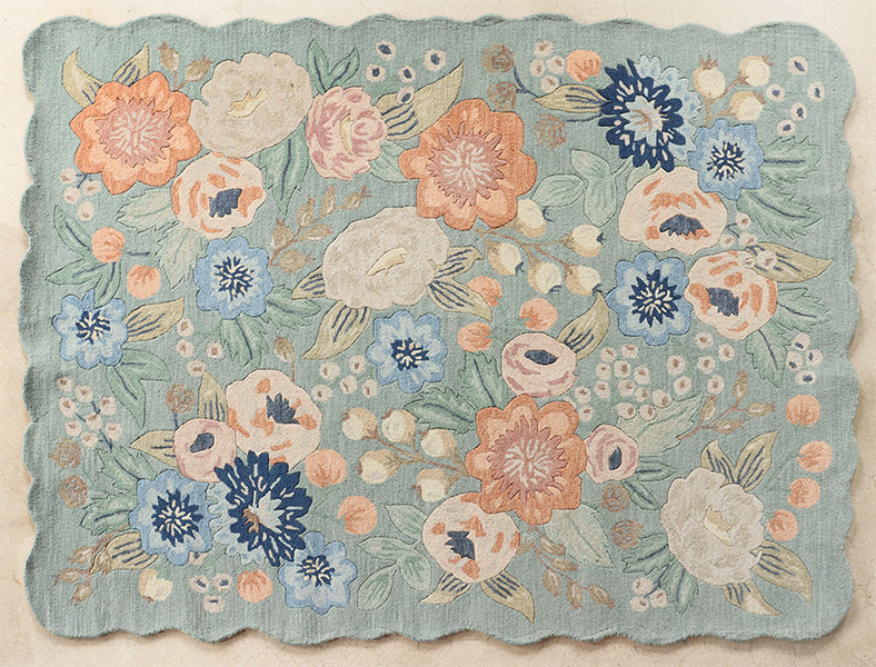 7'9" x 9'9" Sage Hooked Wool Floral Rug - Cleared