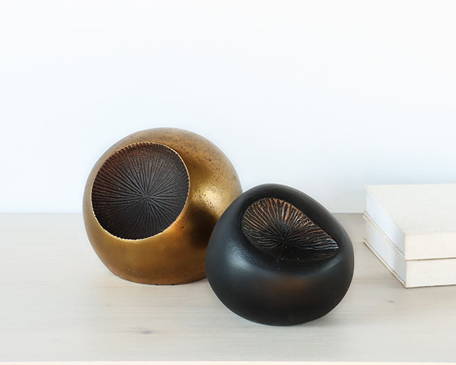 Pair of Brass and Bronze Orb Sculptures - Cleared