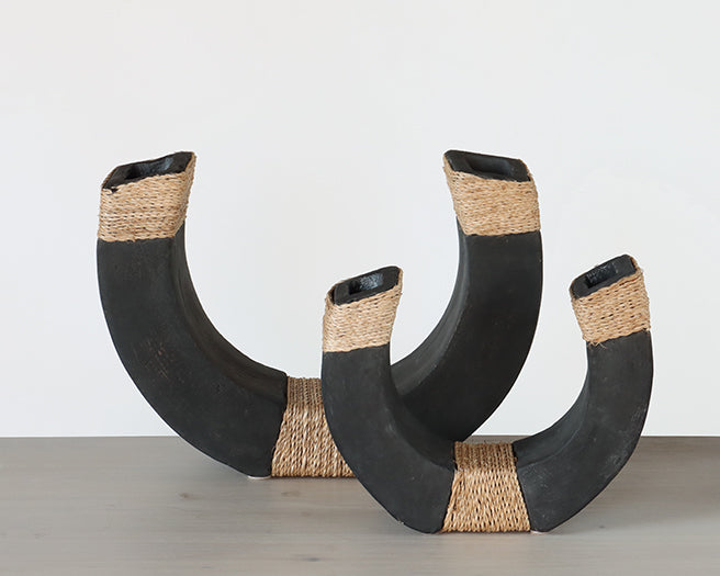 Set Of 2 Black Clay Horseshoe Sculptures - Cleared