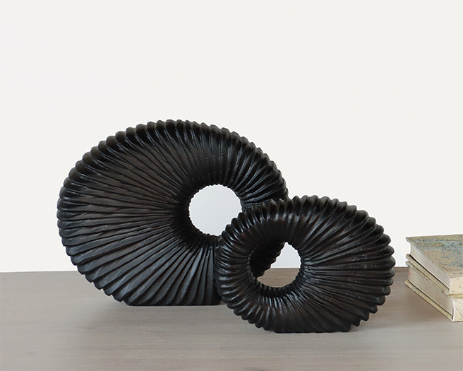 Set Of 2 Black Notched Wood Sculptures - Cleared