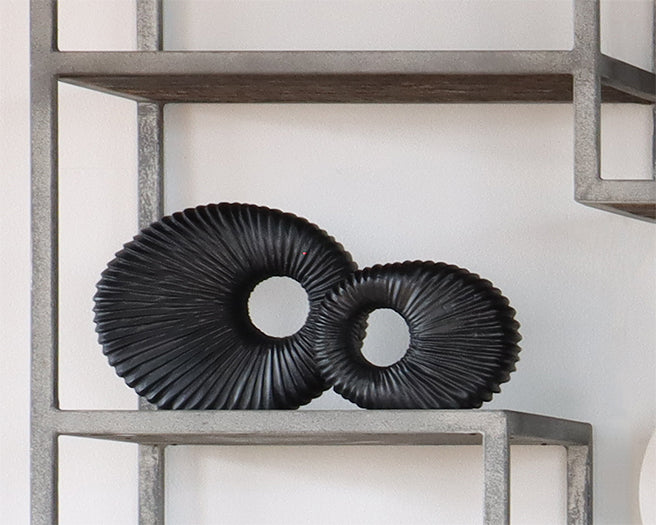 Set Of 2 Black Notched Wood Sculptures - Cleared