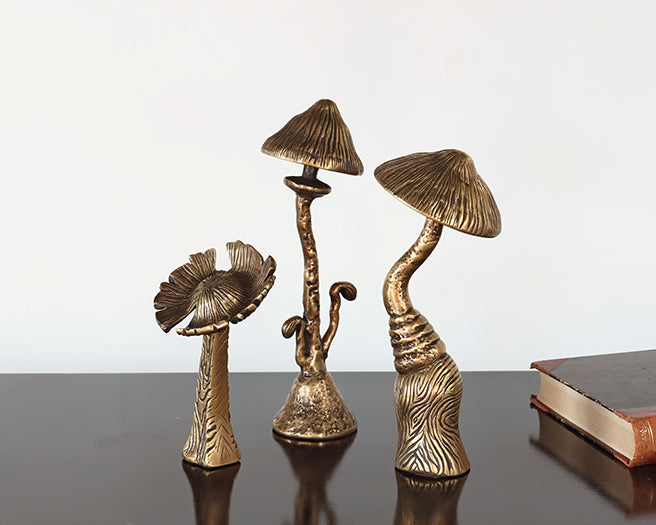 Set Of 3 Brass Surreal Mushroom Sculptures - Cleared