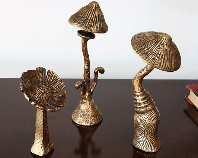 Set Of 3 Brass Surreal Mushroom Sculptures - Cleared