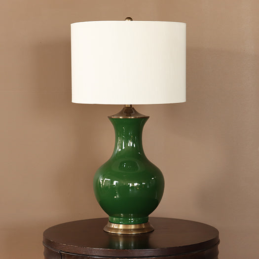 Dark Green And Antique Brass Table Lamp-Cleared