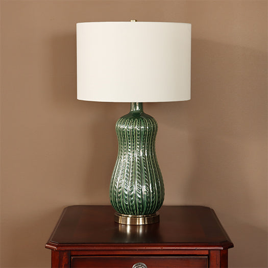 Green Leaf Trellis Ceramic Table Lamp- Cleared